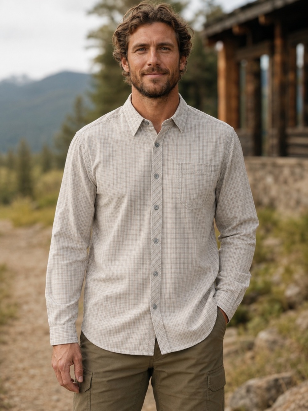 The North Face Men’s Large Ivory Plaid Cotton Button Down Shirt